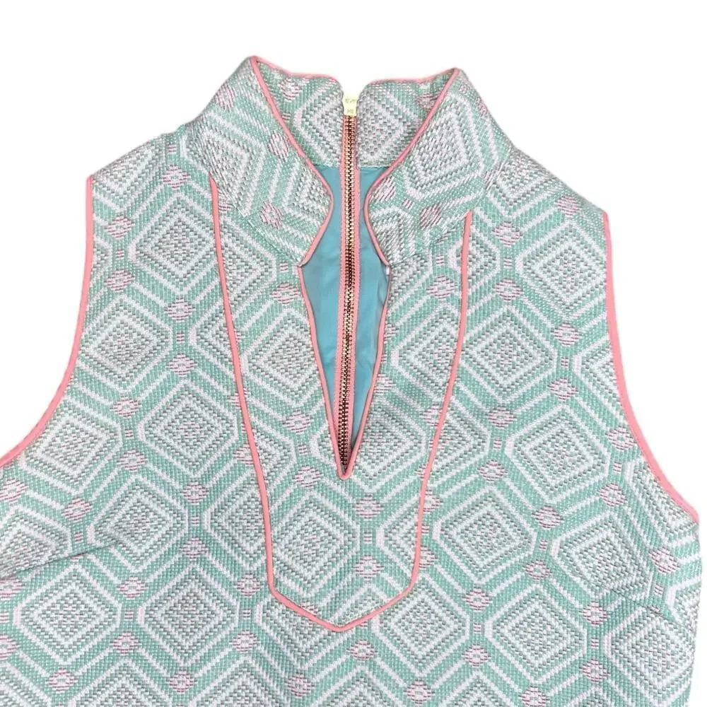 Sail to Sable Mint Green Pink Jacquard Woven Mini Shift Dress Sleeveless Small - Picture 2 of 5